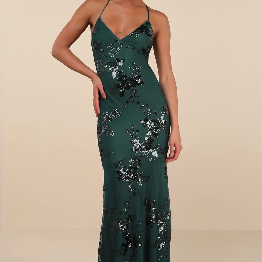 Lulu's Emerald Green Sequin Spaghetti Strap Maxi … - image 1